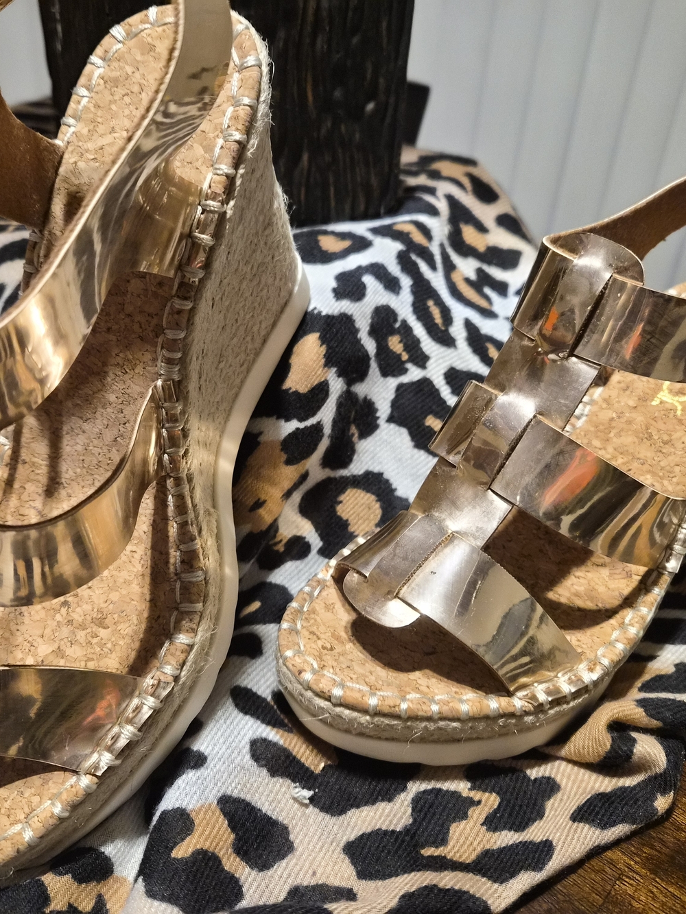 Metallic Gold Wedge Sandals for Women - Stylish Platform Espadrilles